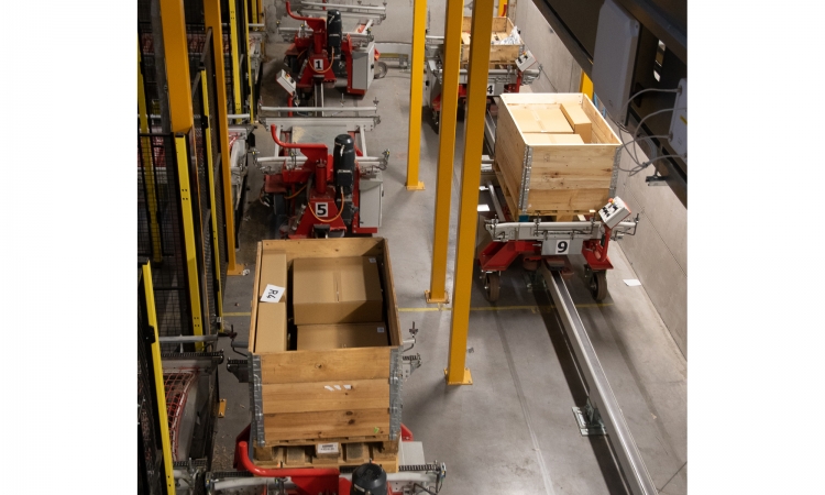 Pallet cranes and shuttle carousel provide intralogistics flow and storage in warehouse